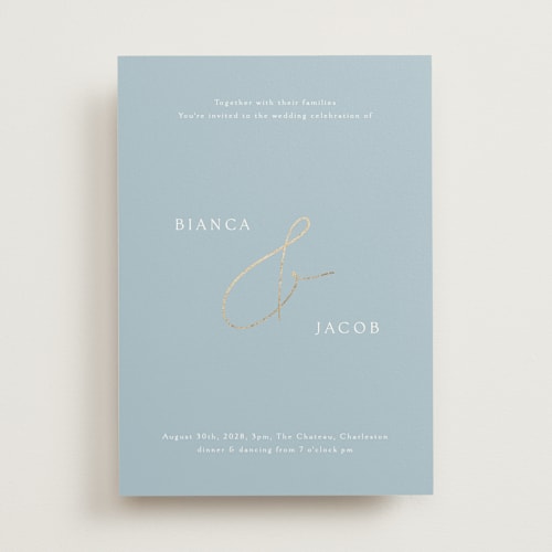 This is a provincial foil stamped wedding invitations with foil pressed by Angela Thompson called eloquent printing on signature in standard