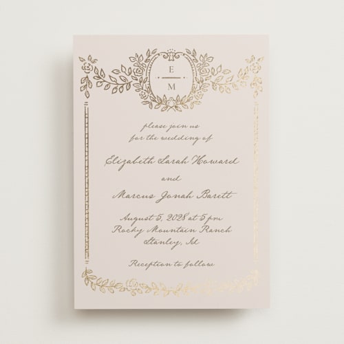 This is a vanilla foil stamped wedding invitations with foil pressed by Petra Kern called manuet printing on signature in standard