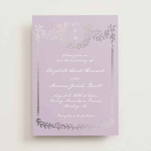 This is a lilac foil stamped wedding invitations with foil pressed by Petra Kern called manuet printing on signature in standard