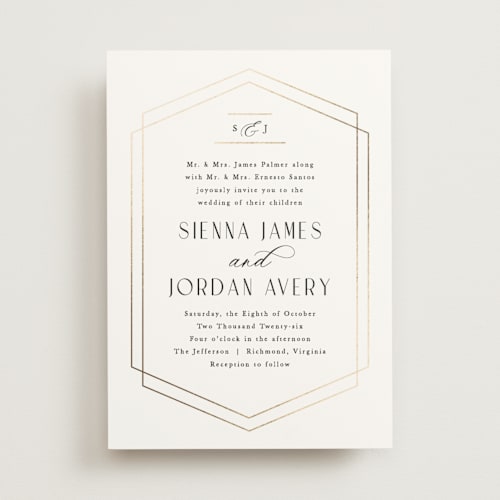 This is a cloud foil stamped wedding invitations with foil pressed by Carly Reed Walker called formally printing on signature in standard