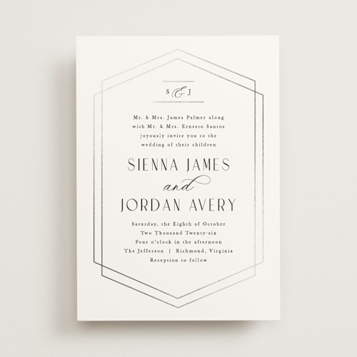 This is a cloud foil stamped wedding invitations with foil pressed by Carly Reed Walker called formally printing on signature in standard