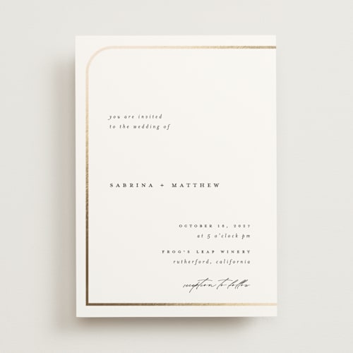 This is a cotton foil stamped wedding invitations with foil pressed by Carolyn Nicks called tuxedo printing on signature in standard