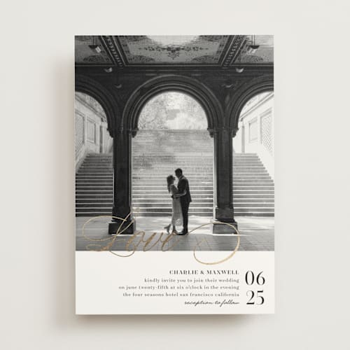 This is a cloud foil stamped wedding invitations with foil pressed by Shannon Chen of Four Wet Feet Studio called love printing on signature in standard