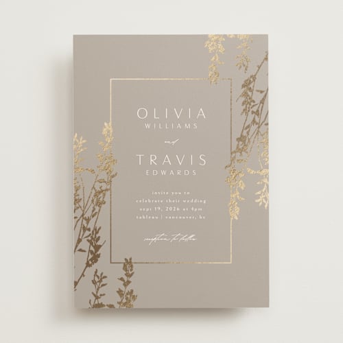 This is a mist foil stamped wedding invitations with foil pressed by Kelly Schmidt called quince printing on signature in standard