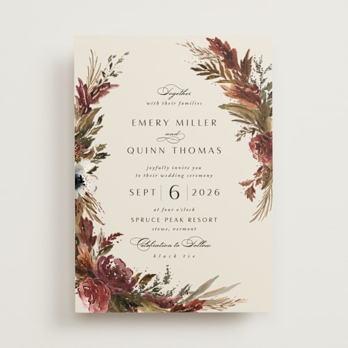 This is a autumn foil stamped wedding invitations with foil pressed by Kate Ahn called poetique printing on signature in standard