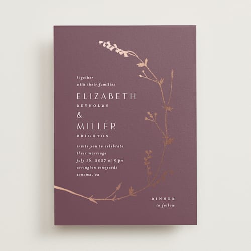 This is a vineyard foil stamped wedding invitations with foil pressed by Amy Kross called vine wrap printing on signature in standard