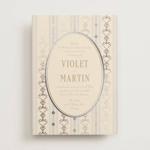 This is a champagne foil stamped wedding invitations with foil pressed by Baumbirdy called woven printing on signature in standard