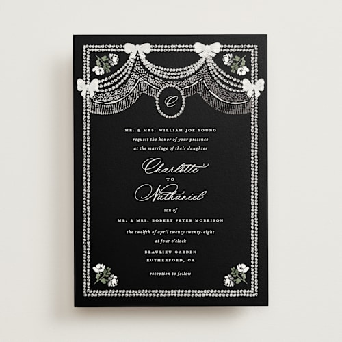 This is a onyx foil stamped wedding invitations with foil pressed by Claudia Orengo called tuileries printing on signature in standard