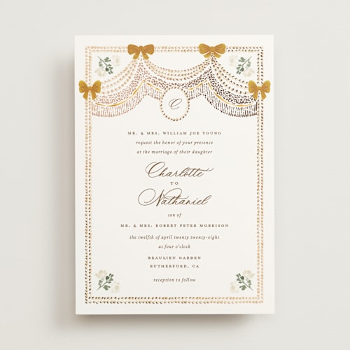 This is a amber foil stamped wedding invitations with foil pressed by Claudia Orengo called tuileries printing on signature in standard