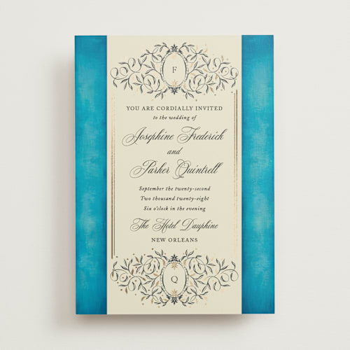 This is a marine foil stamped wedding invitations with foil pressed by Jackie Crawford called josephine printing on signature in standard