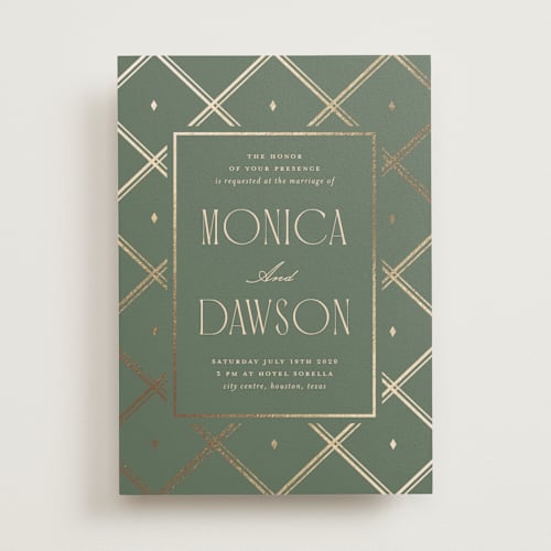 This is a garden foil stamped wedding invitations with foil pressed by Kristin Oliversen called luxe lines printing on signature in standard