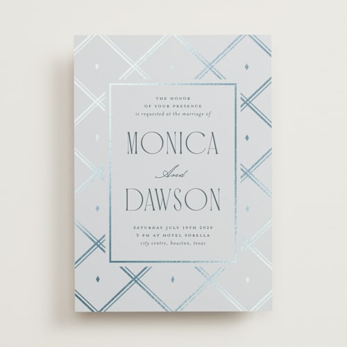 This is a neptune foil stamped wedding invitations with foil pressed by Kristin Oliversen called luxe lines printing on signature in standard