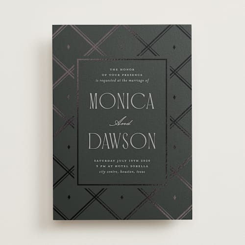 This is a tuxedo foil stamped wedding invitations with foil pressed by Kristin Oliversen called luxe lines printing on signature in standard