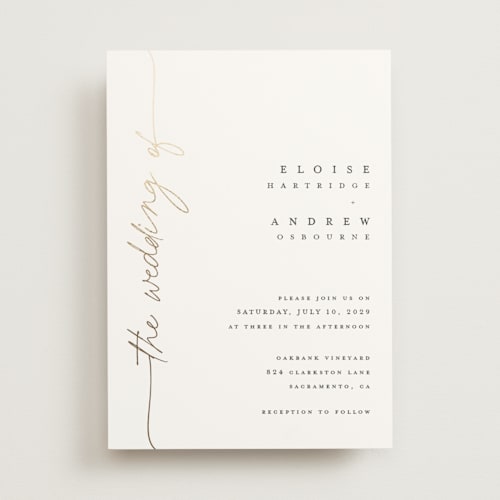 This is a ivory foil stamped wedding invitations with foil pressed by Pippa Shaw called silk printing on signature in standard