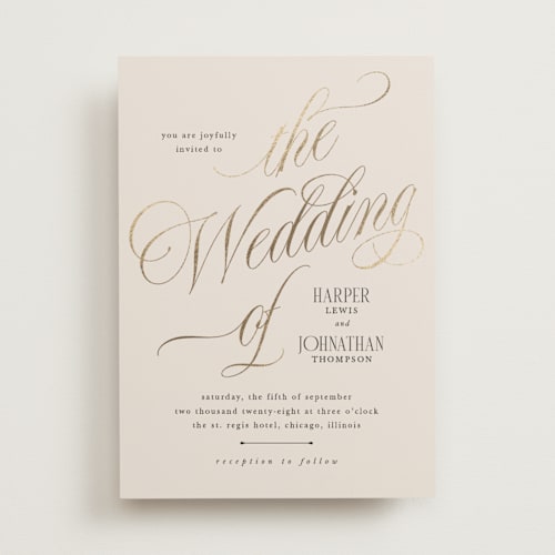 This is a linen foil stamped wedding invitations with foil pressed by Kate Ahn called mirin printing on signature in standard