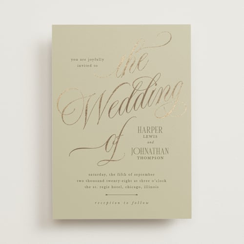 This is a moss foil stamped wedding invitations with foil pressed by Kate Ahn called mirin printing on signature in standard