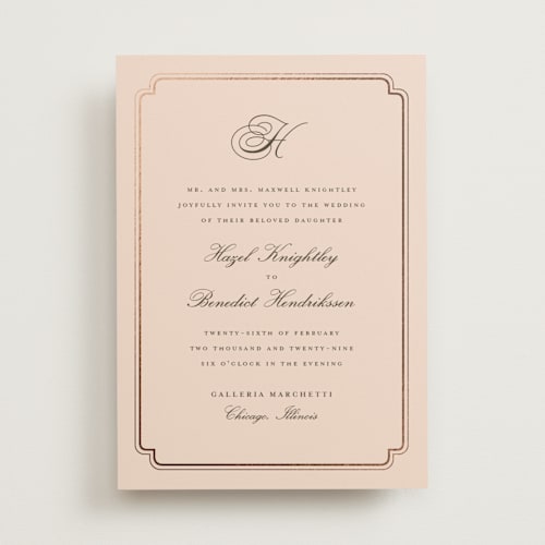 This is a blush foil stamped wedding invitations with foil pressed by chocomocacino called lussekatter printing on signature in standard