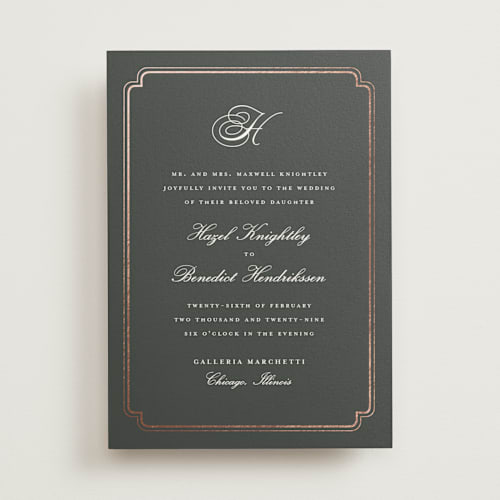 This is a charcoal foil stamped wedding invitations with foil pressed by chocomocacino called lussekatter printing on signature in standard