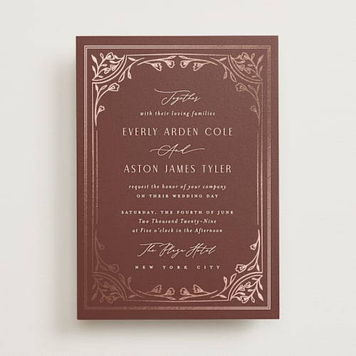 This is a rosebud foil stamped wedding invitations with foil pressed by Nicoletta Savod called majesty printing on signature in standard