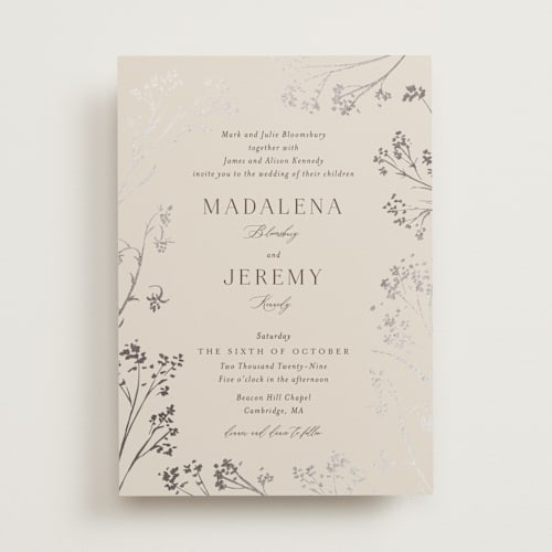 This is a almond foil stamped wedding invitations with foil pressed by frau brandt called shining florals printing on signature in standard