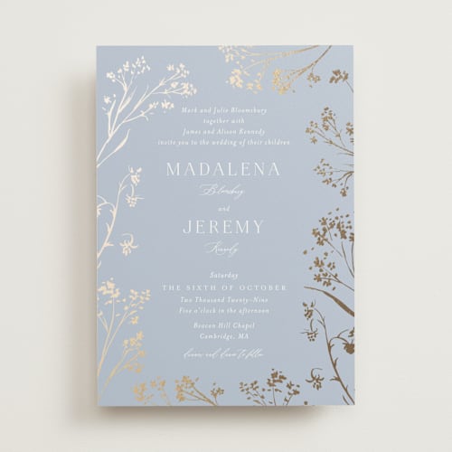 This is a wave foil stamped wedding invitations with foil pressed by frau brandt called shining florals printing on signature in standard