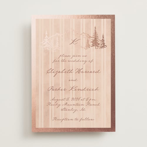 This is a dawn foil stamped wedding invitations with foil pressed by Petra Kern called mountain love printing on signature in standard