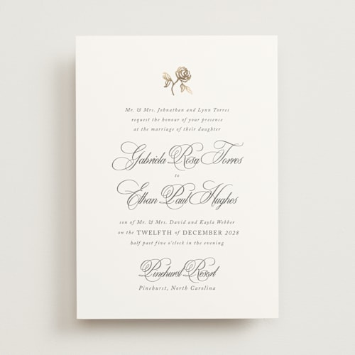 This is a classic bride foil stamped wedding invitations with foil pressed by Design Lotus called here with you printing on signature in standard