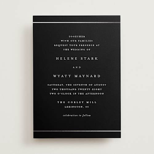This is a evening foil stamped wedding invitations with foil pressed by Stacey Meacham called style and grace printing on signature in standard