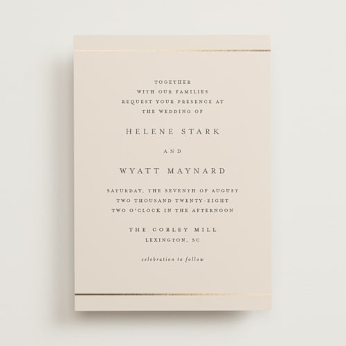 This is a vanilla foil stamped wedding invitations with foil pressed by Stacey Meacham called style and grace printing on signature in standard