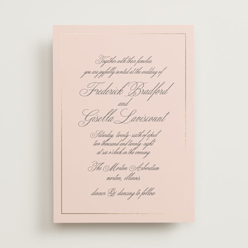 This is a blush foil stamped wedding invitations with foil pressed by chocomocacino called toulomotiri printing on signature in standard