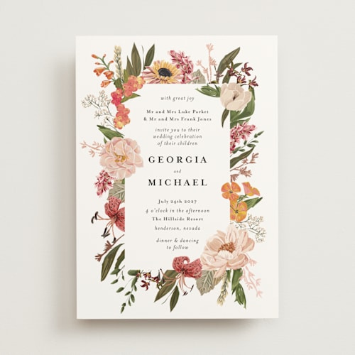 This is a summer foil stamped wedding invitations with foil pressed by Susan Moyal called harmony printing on signature in standard