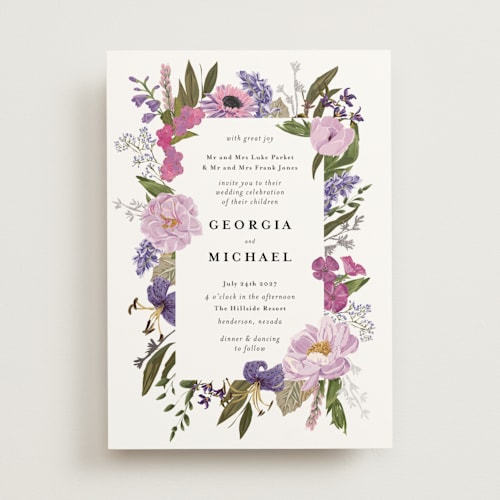 This is a vineyard foil stamped wedding invitations with foil pressed by Susan Moyal called harmony printing on signature in standard