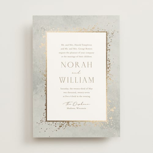 This is a dove foil stamped wedding invitations with foil pressed by Meggy Masters called effervescent printing on signature in standard