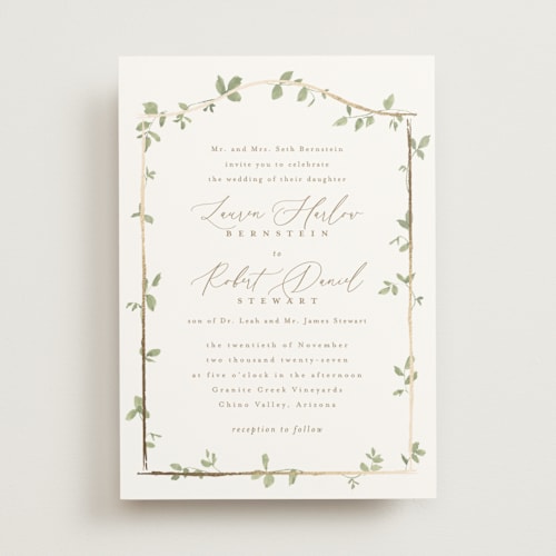 This is a ivy foil stamped wedding invitations with foil pressed by Everett Paper Goods called canopy printing on signature in standard