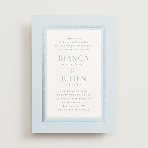 This is a sky foil stamped wedding invitations with foil pressed by Kristie Kern called soleil printing on signature in standard