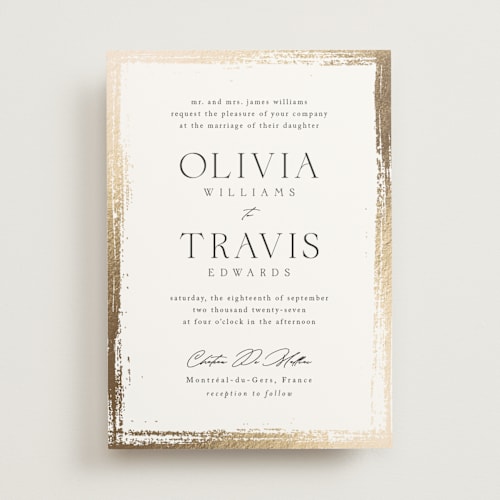 This is a silk foil stamped wedding invitations with foil pressed by Kelly Schmidt called brushed edge printing on signature in standard