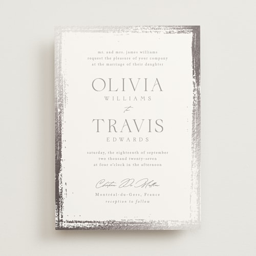 This is a mist foil stamped wedding invitations with foil pressed by Kelly Schmidt called brushed edge printing on signature in standard