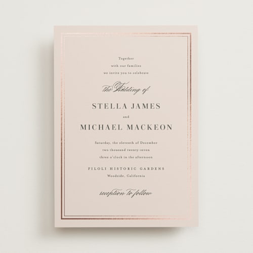 This is a barely blush foil stamped wedding invitations with foil pressed by Jennifer Postorino called polished printing on signature in standard