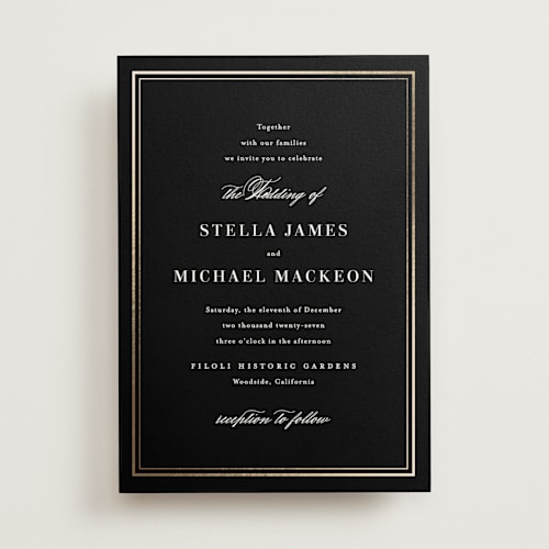 This is a onyx foil stamped wedding invitations with foil pressed by Jennifer Postorino called polished printing on signature in standard