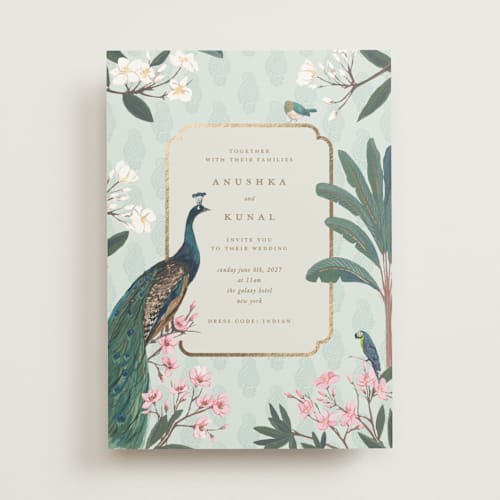 This is a mint foil stamped wedding invitations with foil pressed by Teju Reval called royal wedding printing on signature in standard