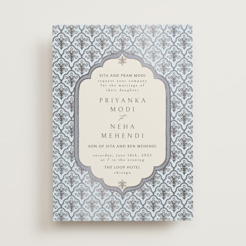 This is a sky foil stamped wedding invitations with foil pressed by Pati Cascino called aatreya printing on signature in standard