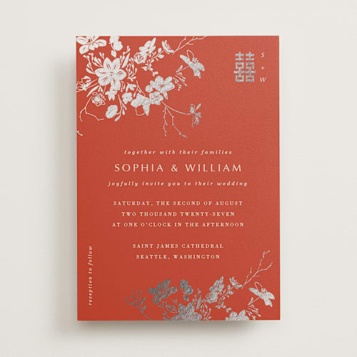 This is a lava foil stamped wedding invitations with foil pressed by Stellax Creative called abstract flora printing on signature in standard