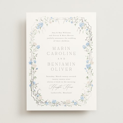 This is a waterfront foil stamped wedding invitations with foil pressed by Erin L. Wilson called victorian trellis printing on signature in standard