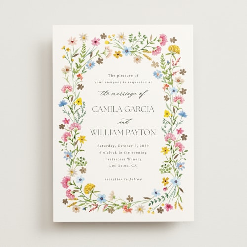 This is a garden foil stamped wedding invitations with foil pressed by Yaling Hou Suzuki called bright garden printing on signature in standard