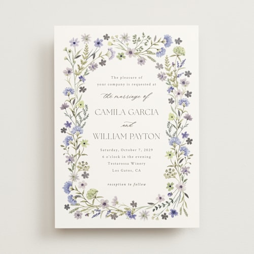 This is a lavender foil stamped wedding invitations with foil pressed by Yaling Hou Suzuki called bright garden printing on signature in standard
