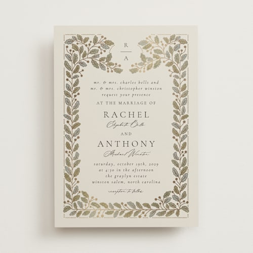 This is a fern foil stamped wedding invitations with foil pressed by Jen Owens called vine wrap printing on signature in standard