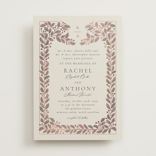 This is a rose foil stamped wedding invitations with foil pressed by Jen Owens called vine wrap printing on signature in standard