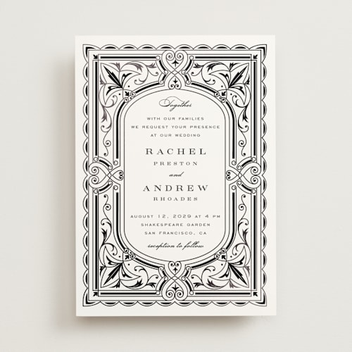 This is a black tie foil stamped wedding invitations with foil pressed by Janean Hinger called aurelia printing on signature in standard