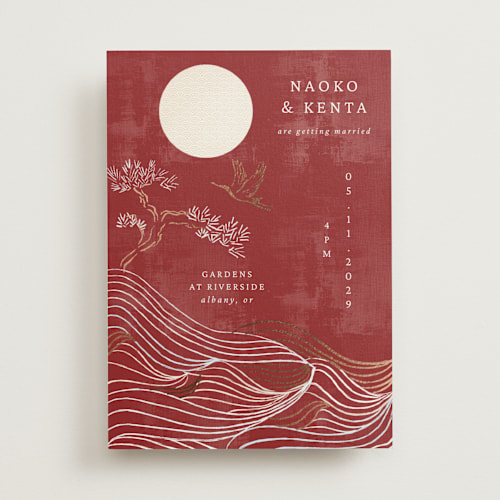 This is a sacrlet foil stamped wedding invitations with foil pressed by Jelena Vuletic called asahi printing on signature in standard