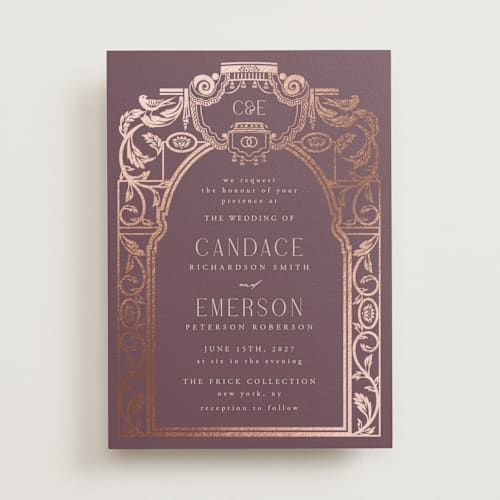 This is a vineyard foil stamped wedding invitations with foil pressed by Ana de Sousa called mirror printing on signature in standard